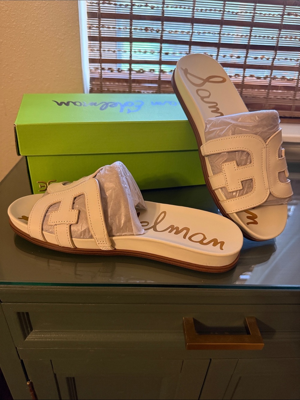 Sam Edelman Nettie Ivory Leather Slide Sandals